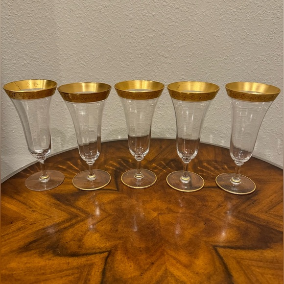 Tiffin Other - 5 Vintage Tiffin Franciscan Minton Etched Stemmed Optic Wine Glasses 6 ounce.